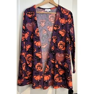 LuLaRoe Shirley Kimono Cardigan‎ Womens Medium Purple Orange Rose Heart Floral M